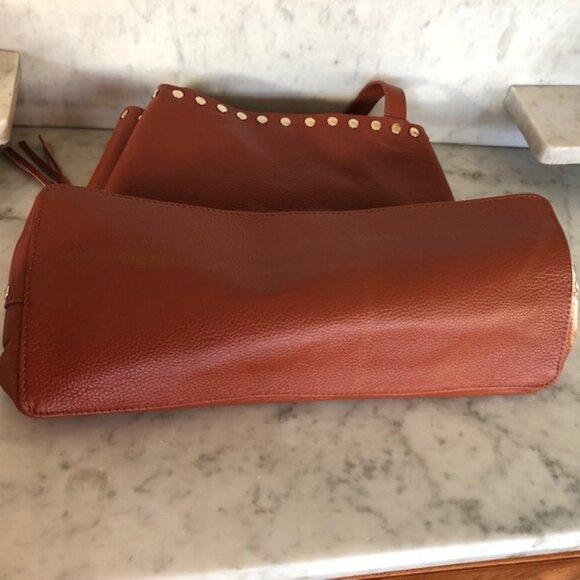 LAGGO Remy British Tan Leather Gold Studded Tassel Tote Bag NWOT - Picture 12 of 17